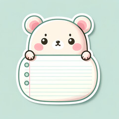 Soft-Toned Bear Notepad: Adorable Cartoon Bear with Lined Paper for Notes, Pastel Mint Background for Cute and Organized Writing.