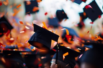 Graduation Day Excitement with Flying Caps and Confetti