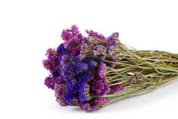 Beautiful bouquet of dried flowers on a white background.
