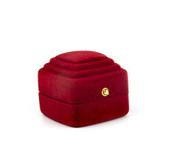 Red closed ring box. Surprise, gift wrapping for jewelry. Isolated object on a white background.