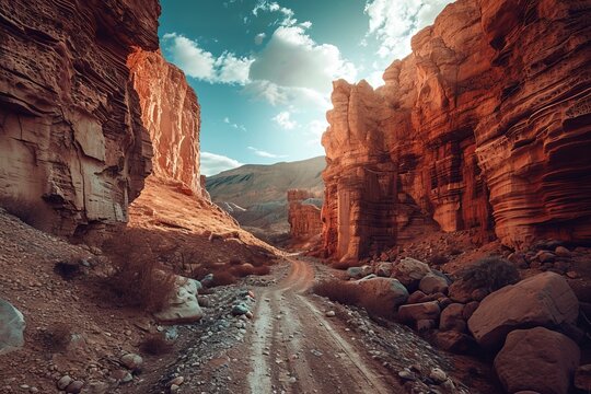 Desert Canyon Road under a Blue Sky