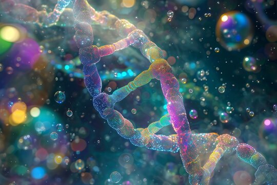 DNA Strand with Bubbles in the Background Generative AI