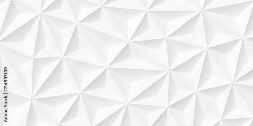Wall mural mesh of three dimensional white triangles geometrical background wallpaper banner pattern flat lay t
