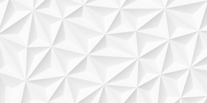 Mesh of three dimensional white triangles geometrical background wallpaper banner pattern flat lay top view from above