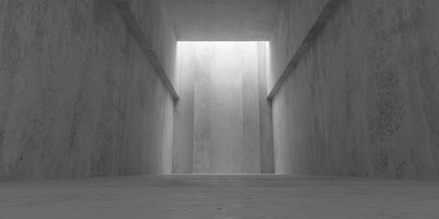 Abstract empty, modern large concrete room or hall with light shaft in the back - industrial interior background template
