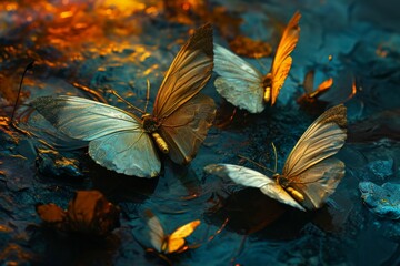 Fototapeta na wymiar Ethereal twilight butterflies, their wings shimmering with the colors of dusk and dawn - Generative AI