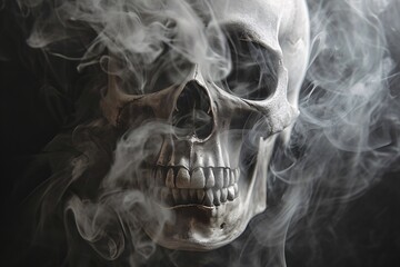 A close-up of a skull with smoke around it Generative AI - obrazy, fototapety, plakaty