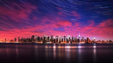 Fototapeta premium Nighttime Cityscape Capturing Majestic Star Trail in the Sky