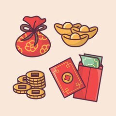 Chinese Lunar New Year celebration traditional holiday icon vector art materials. colorful and neat designs