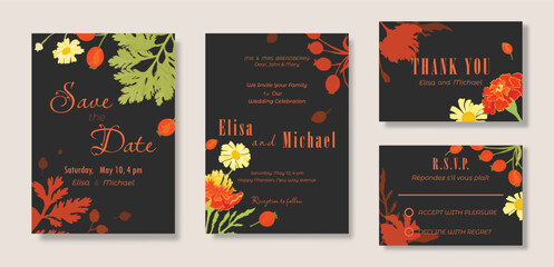 Naklejka premium Floral set with a wedding celebration layout