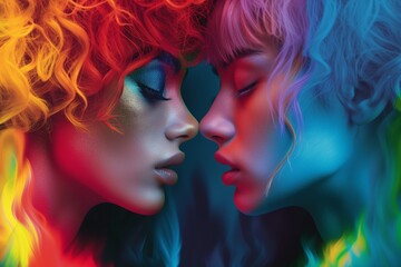 Obraz premium Pair of lovers in rainbow colors. Pride Month LGBT
