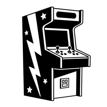 recommend clip art: Classic 2 player arcade machine, black and white cartoon drawing. Vintage video game vector illustration.