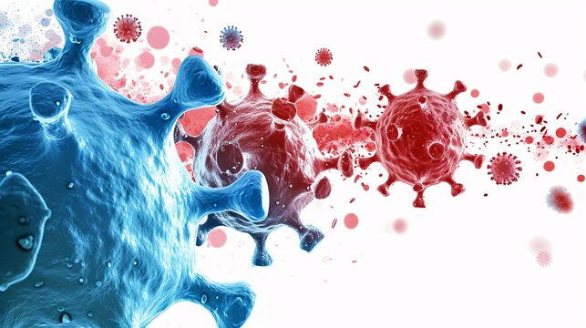 Blood-like liquid with red and blue cells Generative AI