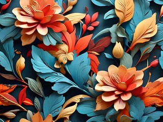 Seamless pattern with glorious, 3d, realistic paint style art