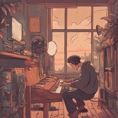 Mellow Vibes: A Visual Journey into Relaxation and Vintage Lofi Piano Sounds