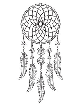 recommend clip art: Dream catcher vector doodle illustration. Coloring page for adults