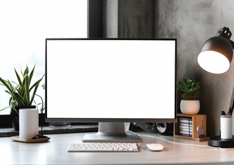 Blank screen computer monitor in workspace