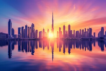 Fototapeta na wymiar Dramatic Twilight Skyline of Dubai Marina 