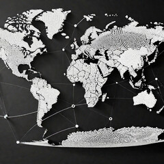 World map connected by dots and lines, route shipping communication concept, logistics information flow money flow background
