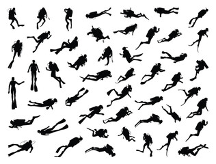 Scuba diving silhouette vector art white background