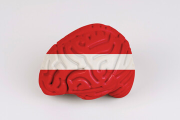 On a white background, a model of the brain with a picture of a flag - Latvia
