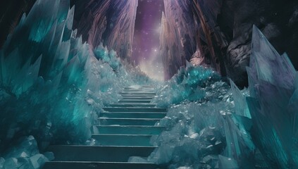 A set of steps leading up to an ice cave
