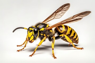 Yellow Jacket Wasp on Isolated White Background. Beautiful Macro Insect Photography of European