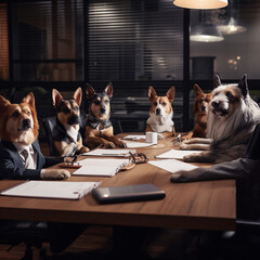 Dogs at a meeting.