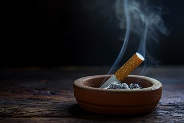 A close-up of a cigarette in a bowl. Generative AI