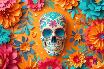 Vibrant Mexican Fiesta: Celebrating Hispanic Heritage Month with Colorful Papel Picado and Skull Art