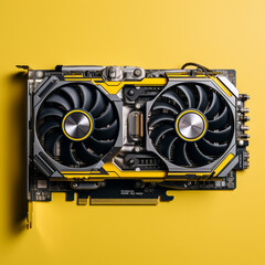 Graphics card on yellow background.