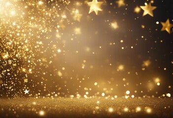 Abstract background with gold glowing stars and particle New year Christmas background with gold sta