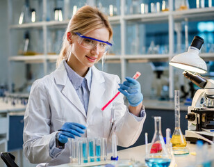 Female Chemist Conducting Microbiology Research in Laboratory