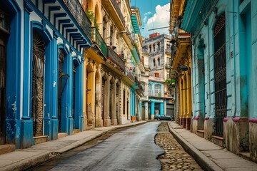 Fototapeta na wymiar Colorful Colonial Street in Old Havana, Cuba 