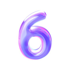 Number Six with Holographic Sheen. For Celebrations and Promotional Events. 3d rendering