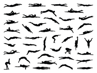 Swimming silhouette vector art white background