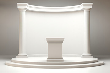Obraz premium Podium with column in the white room. 3D rendering.