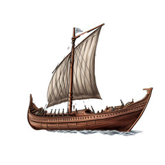 Ancient viking ship on transparent background PNG