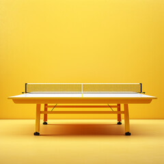 Ping pong table on yellow background. - obrazy, fototapety, plakaty