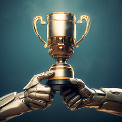 Robot lifting a trophy.