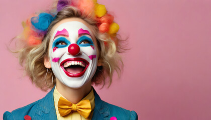 Cheerful clown on a pink background