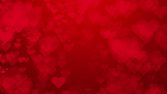 Animation of red heart-shaped 3d lights moving on a red background for Valentines day.