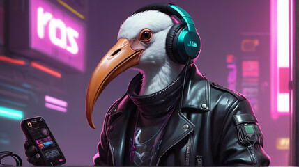 Ibis Synthwave Serenity Down Under by Alex Petruk AI GENERATED - obrazy, fototapety, plakaty