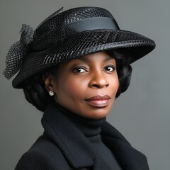 African-American woman wearing a black church hat.