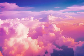 Foto op Plexiglas Sunset sky in the morning with sunrise and soft pink clouds with yellow tones. Beautiful Landscape Background Sky Clouds Sunset Wallpaper Landscape Light Pink and Yellow Anime style Magic and Colorful © Larissa