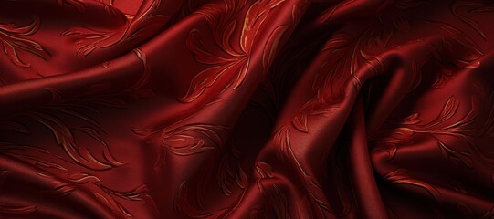 waves of red cloth with floral motif 4 - obrazy, fototapety, plakaty