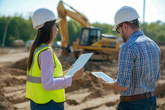 architects at the construction site discussing the future construction project