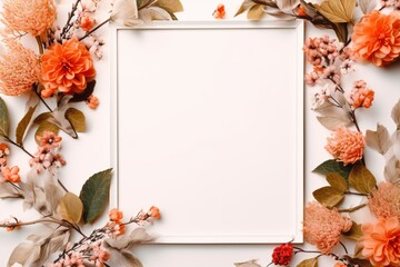 botanical frame background horizontal with blank frame in the middle