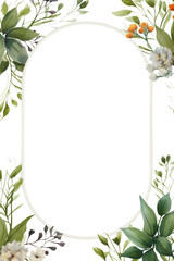 botanical frame background vertical with isolated white frame in the middle