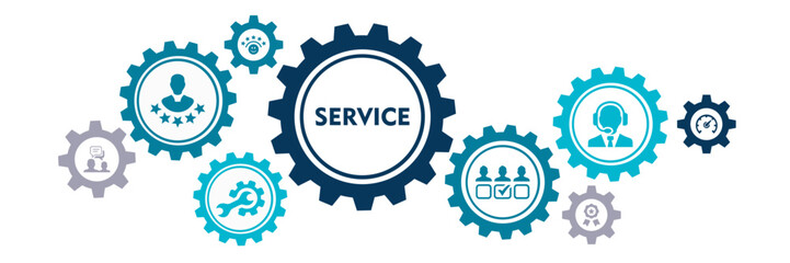 Service banner web icon for business, help, mind, advice, satisfaction, experience, quality and support. Minimal vector infographic.